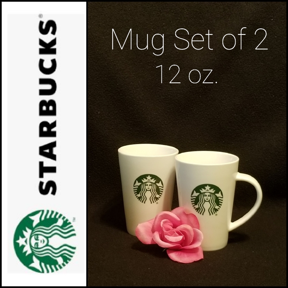 Starbucks Green & White 12oz Logo Mug Set in EUC
